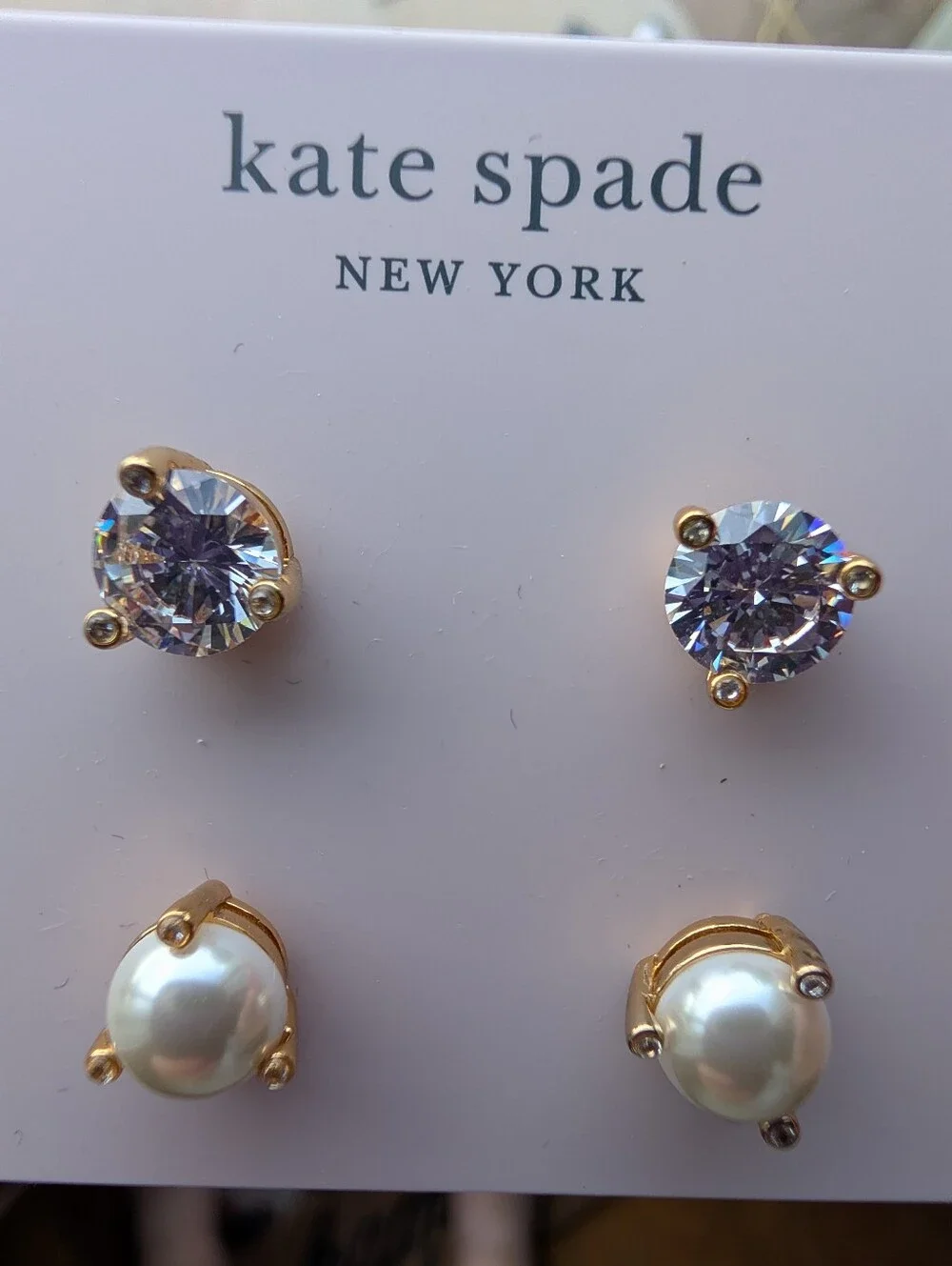 kate spade Gold Crystal and Pearl Stud Earring Set - White & Clear
